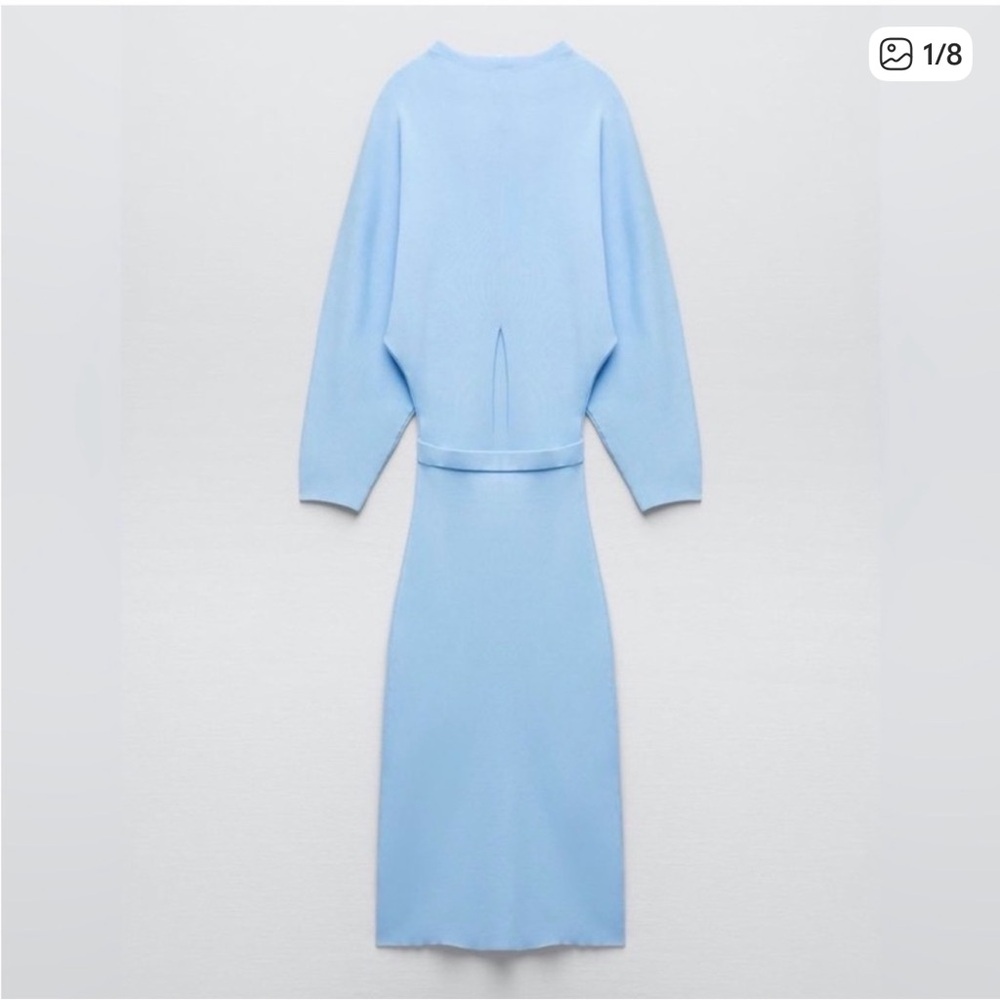 Zara Light Blue Knit Midi Dress